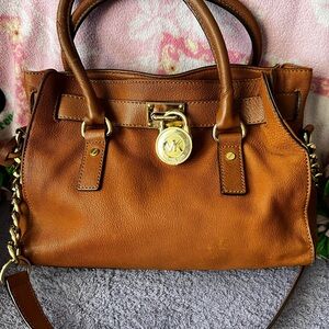 Michael Kors Cognac Brown Leather Satchel with Gold Hardware